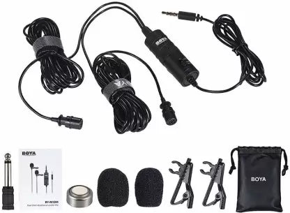 (Open Box) BOYA By-M1DM Dual omni-directional Lavalier with furry Windscreen Microphone
