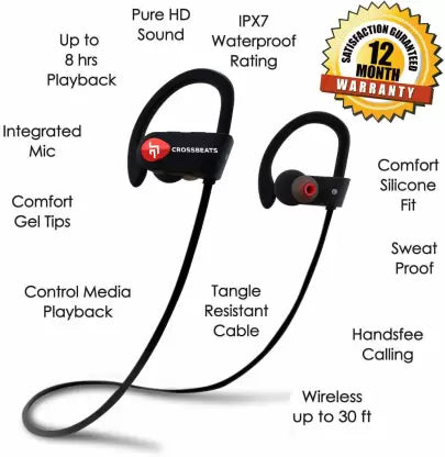 (Open Box) CrossBeats Wave Bluetooth Headset  (Black, In the Ear)