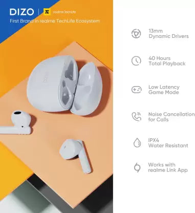 (Open Box) DIZO Buds P with Fast Charge, 40HPlaytime & 13mm Driver (by realme TechLife) Bluetooth Headset