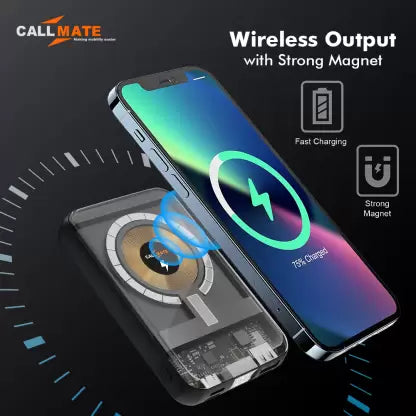 (Open Box) Callmate 5000 mAh 15 W Wireless Power Bank  (Transparent, Lithium Polymer, Fast Charging for Mobile)