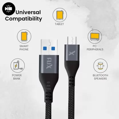 (Open Box) flix Micro USB Cable 2 A 1 m Flow 03M  (Compatible with Mobile, Tablet, TWS, Neckband,, Black, One Cable)