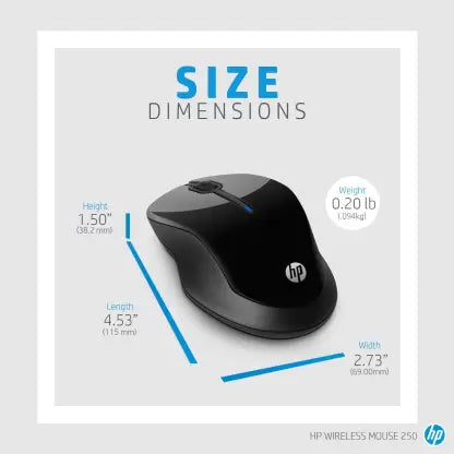 (Open Box) HP 250 Wireless Optical Mouse  (2.4GHz Wireless, Black)