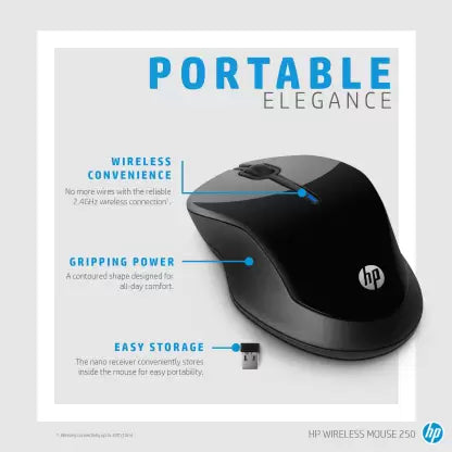 (Open Box) HP 250 Wireless Optical Mouse  (2.4GHz Wireless, Black)
