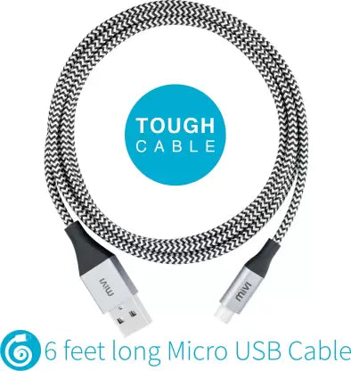 (Open Box) Mivi Micro USB Cable 2 A 1.8 M 6 Ft Long Nylon Braided Original Tough Black Micro (Compatible with All Smartphones, Tablets and MP3 player, Multicolor, One Cable)