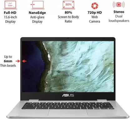 (Brand Refurbished) ASUS Chromebook Celeron Dual Core N3350 - (4 GB/64 GB EMMC Storage/Chrome OS) C523NA-BR0300| C523NA-BR0476 Chromebook (15.6 inch, Silver, 1.43 Kg)
