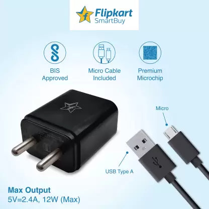 (Open Box)Flipkart SmartBuy 20 W 2.4 A Wall Charger for Mobile with Detachable Cable