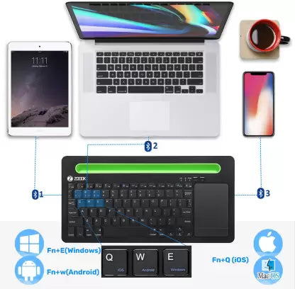 (Open Box) Zoook Fingerpad with Trackpad, Rechargeable battery (3 Devices Support) Bluetooth Multi-device Keyboard (Black)