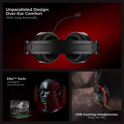 (Without Box) boAt Immortal IM400 Wired Gaming Headset (Black Sabre, On the Ear)
