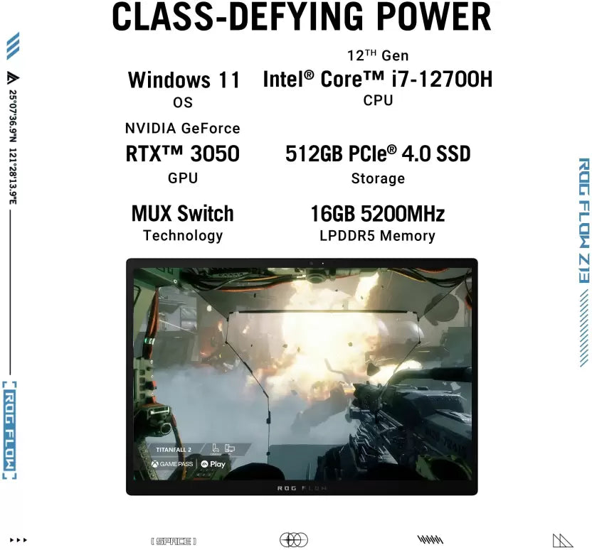 (Brand Refurbished) ASUS ROG Flow Z13 (2022) Intel Core i7 12th Gen 12700H - (16 GB/512 GB SSD/Windows 11 Home/4 GB Graphics/NVIDIA GeForce RTX 3050/120 Hz) GZ301ZC-LD123WS Gaming Laptop (13.4 Inch, Black, 1.18 Kg, With MS Office)