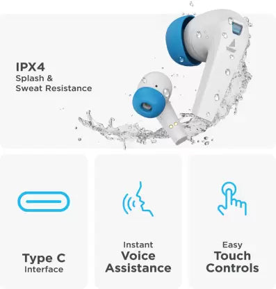(Without Box) boAt Airdopes 192 with Beast Mode(40ms), 30 Hours Playback & LED Lights Bluetooth Headset