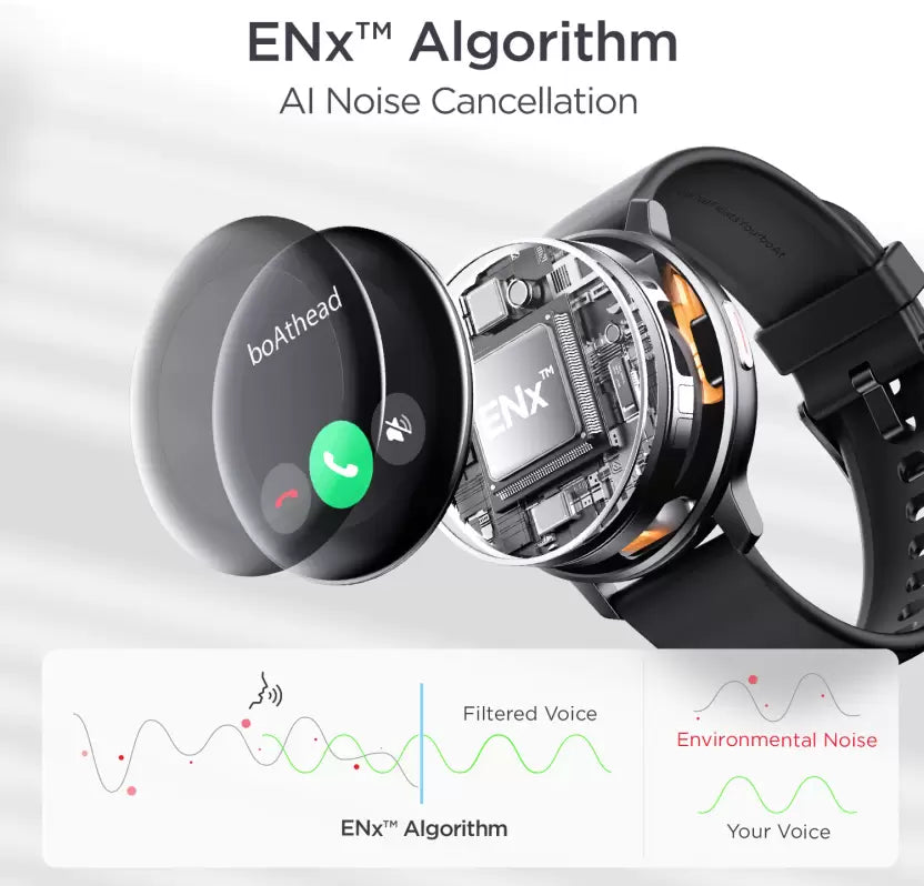 (Open Box) boAt Lunar Connect with ENx Technology for BT Calling & 1.28 HD Round Display Smartwatch (Active Black Strap, Free Size)