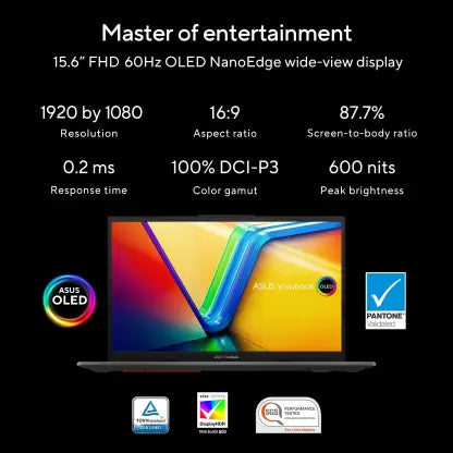 (Brand Refurbished)ASUS Vivobook S 15 OLED Intel EVO H-Series Intel Core i5 13th Gen 13500H - (16 GB/512 GB SSD/Windows 11 Home) K5504VA-LK542WS Thin and Light Laptop (15.6 Inch, Black, 1.70 Kg, With MS Office)