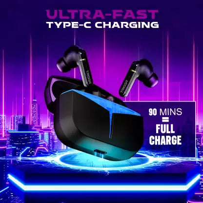 (Open Box) TRIGGR Kraken with RGB Lights, 40ms Latency, Quad ENC, Rapid Pair, 40H Battery, v5.3 Bluetooth Headset (Black, True Wireless)