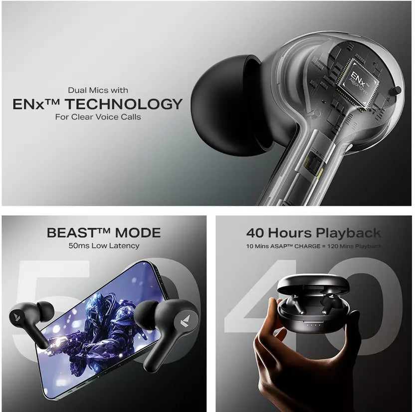 (Open box)boAt Airdopes 71 w/ 40 HRS Playback, ENx Technology & Beast Mode(Low Latency) Bluetooth