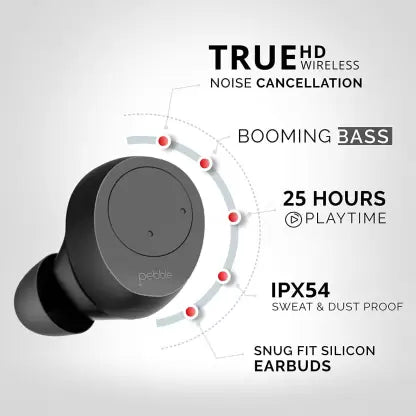 (Open Box) Pebble Twins Bluetooth Headset (Black, True Wireless)
