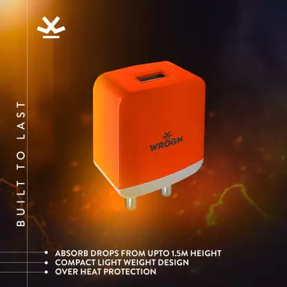 (Open Box)WROGN 20 W 2.4 A Wall Charger for Mobile with Detachable Cable (Orange, White, Cable Included)