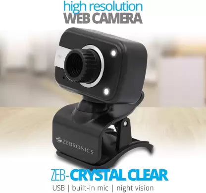 (Open Box) ZEBRONICS Zeb-Crystal Clear Web Camera with 3P Lens,Built-in Microphone,Auto White Balance,Night Vision and Manual Switch for LED (Black)