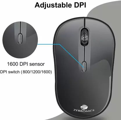 (Open Box) ZEBRONICS Zeb-Zoom Wireless Mouse Wireless Optical Gaming Mouse (PS/2, Black)