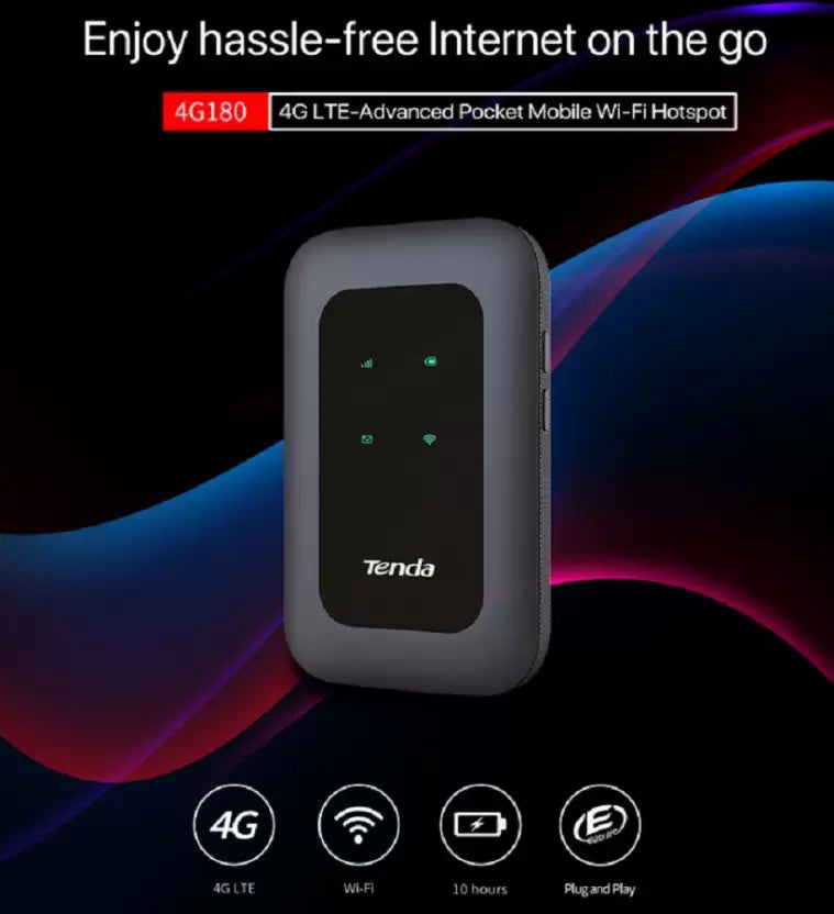 (Open Box) TENDA 4G180 3G/4G LTE Advanced 150Mbps Universal Pocket Mobile Wi-Fi Hotspot Device Data Card (Black)