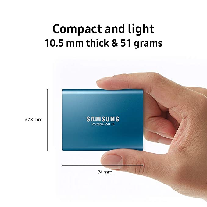 (Open Box) Samsung T5 500GB Up to 540MB/s (Type-C) ESSD (Portable SSD) Alluring Blue (MU-PA500B)