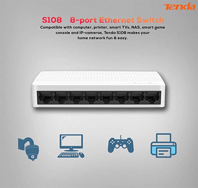 (Open Box) Tenda S108 8-Port Desktop Switch (White)