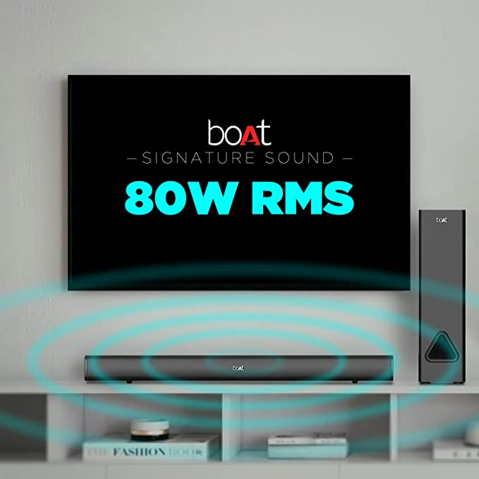 (Open Box) boAt Aavante Bar 1250 80 Watt 2.1 Channel Wireless Bluetooth Soundbar, Premium Black