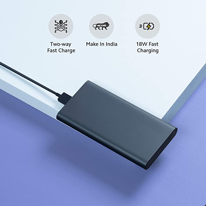 (Open Box) Mi 10000mAh 3i Lithium Polymer Power Bank 18W Fast Charging, Black