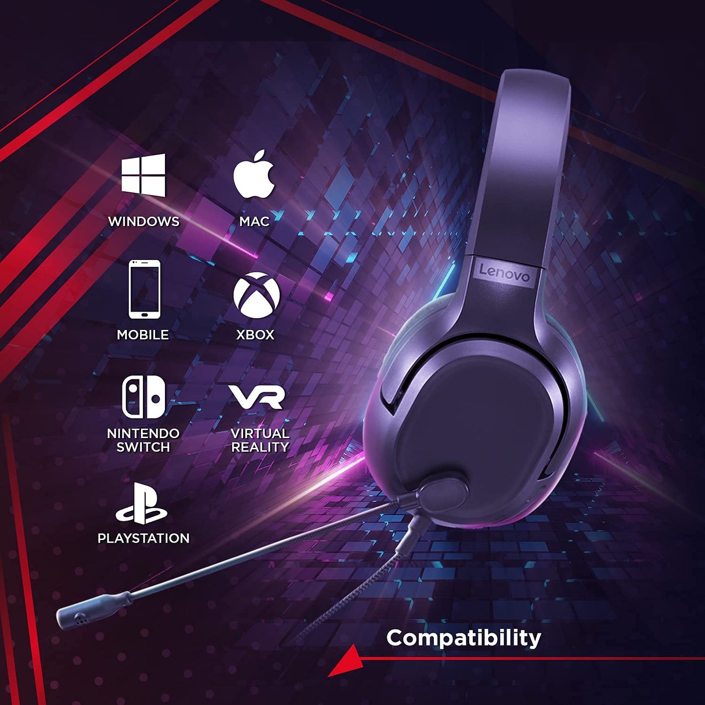 (Open Box) Lenovo IdeaPad H100 Gaming Headset, Over Ear Headphones
