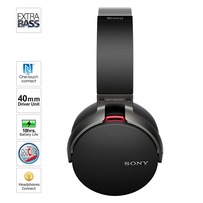 (Open Box) Sony MDR-XB950B1 On-Ear Wireless Premium Extra BASS Headphones (Black)