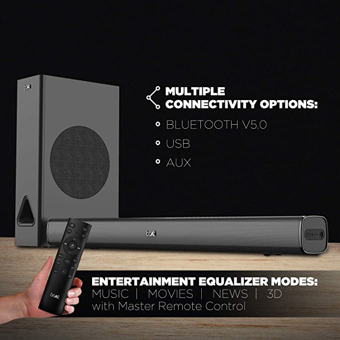(Open Box) boAt Aavante Bar 1250 80 Watt 2.1 Channel Wireless Bluetooth Soundbar, Premium Black