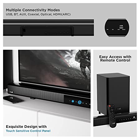 (Open Box) boAt Aavante Bar 1750 2.1 Channel Bluetooth Soundbar with 120W RMS boAt Signature Sound, Wireless Subwoofer, Multi-Compatibility Modes, Touch Control Panel, Premium Black