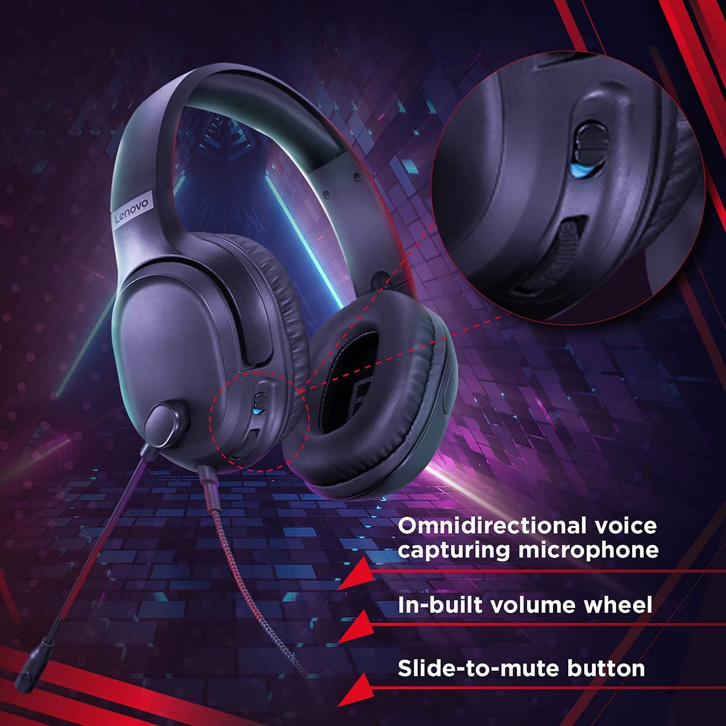(Open Box) Lenovo IdeaPad H100 Gaming Headset, Over Ear Headphones