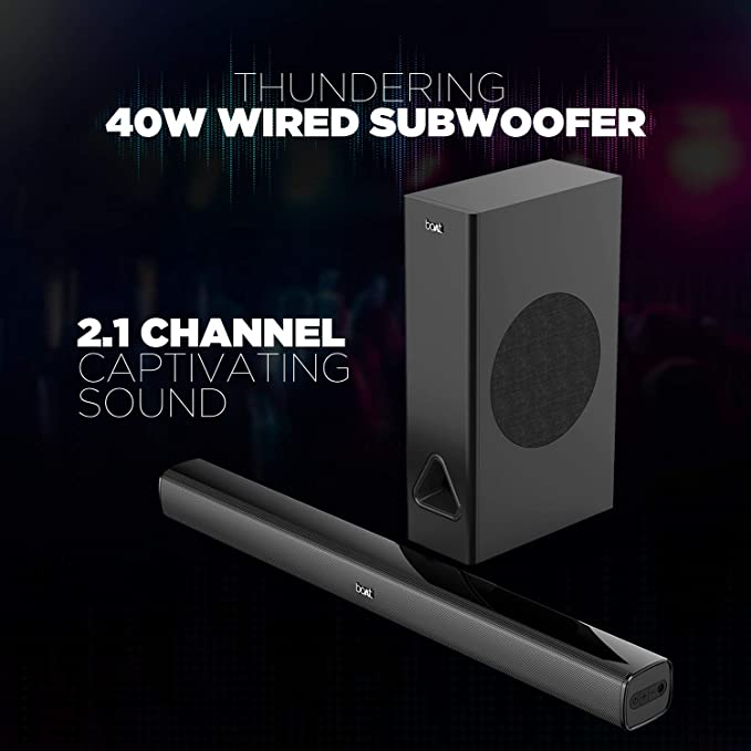(Open Box) boAt Aavante Bar 1250 80 Watt 2.1 Channel Wireless Bluetooth Soundbar, Premium Black