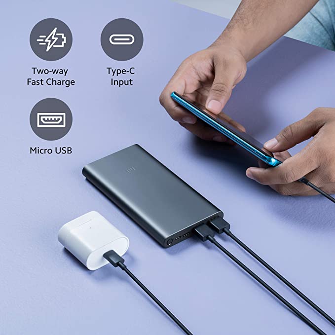 (Open Box) Mi 10000mAh 3i Lithium Polymer Power Bank 18W Fast Charging, Black