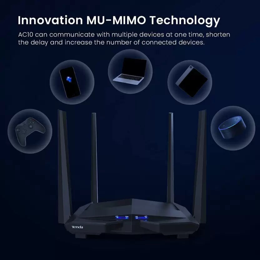 (Open Box) TENDA AC10 AC1200 Wireless Smart Dual-Band Gigabit WiFi Router 300 Mbps Wireless Router (Black, Dual Band)