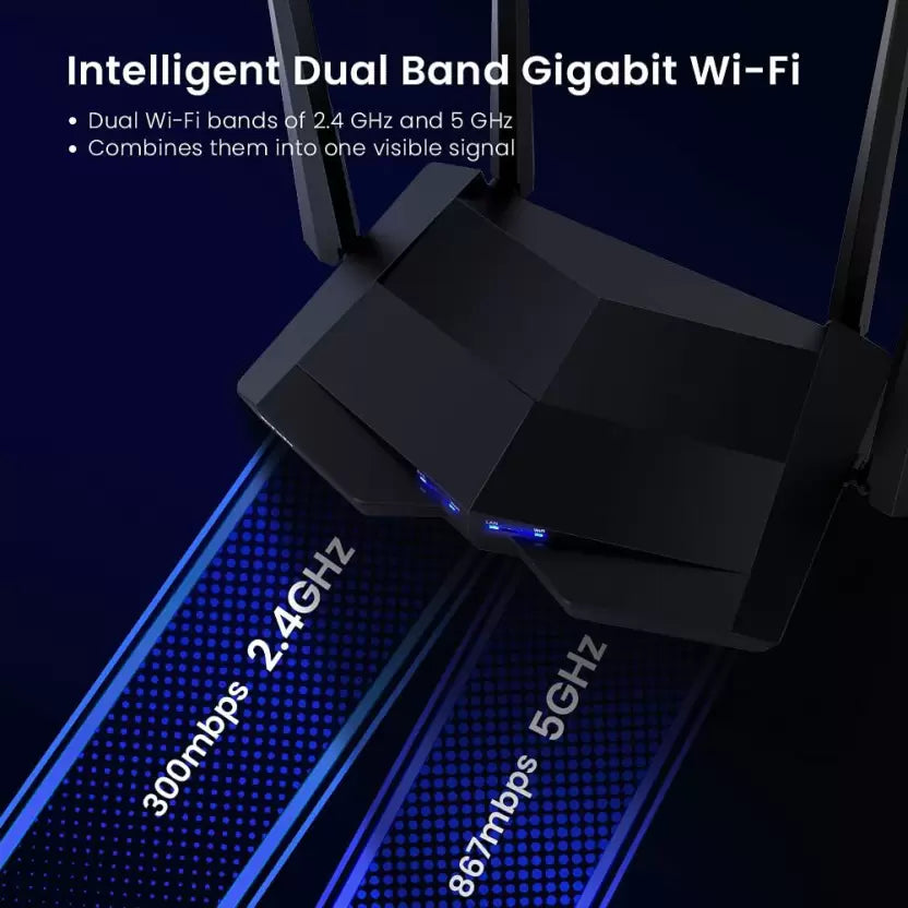 (Open Box) TENDA AC10 AC1200 Wireless Smart Dual-Band Gigabit WiFi Router 300 Mbps Wireless Router (Black, Dual Band)