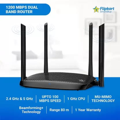 (Open Box) Flipkart SmartBuy AC5 1200 Mbps Wireless Router (Black, Dual Band)