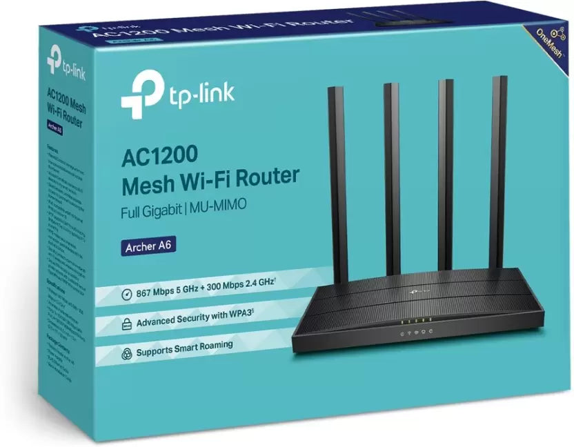 (Open Box) TP-Link Archer A6 V3 1200 Mbps Wireless MU-MIMO Gigabit Router (Black, Dual Band)