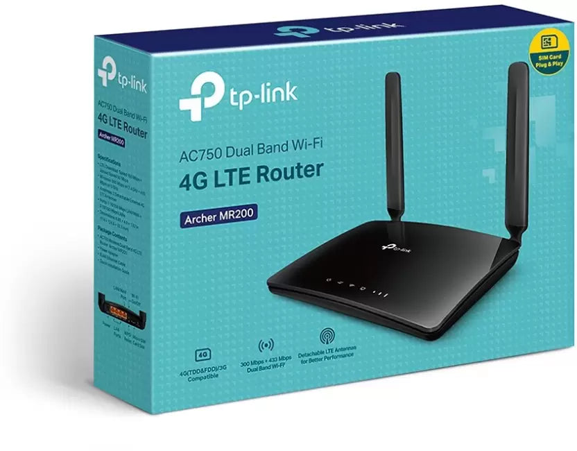 (Open Box) TP-Link archer mr200 (EU) 750 Mbps 4G Router (Black, Dual Band)