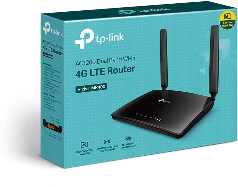 (Open Box) TP-Link Archer MR400 1200 Mbps 4G Router (Black, Dual Band)