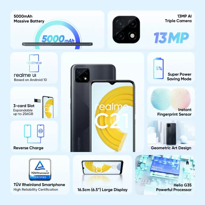 (Open Box) realme C21 RMX3201 4GB RAM, 64GB Storage