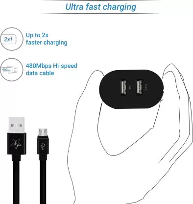 (Open Box) Smartbuy Duo 3.4A Dual Port Charger EC2B, Black