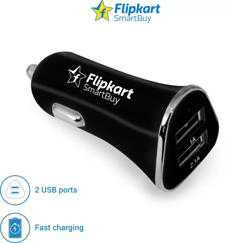 (Open Box) Flipkart SmartBuy 3.1A Dual Port Turbo Universal Car Charger  (Black)