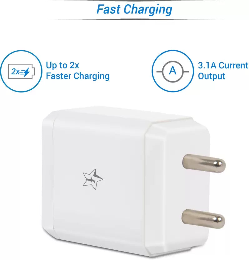 (Open Box) Flipkart SmartBuy Dual Port 3.1A Fast Charger with Charge & Sync USB Cable  (White, Cable Included)