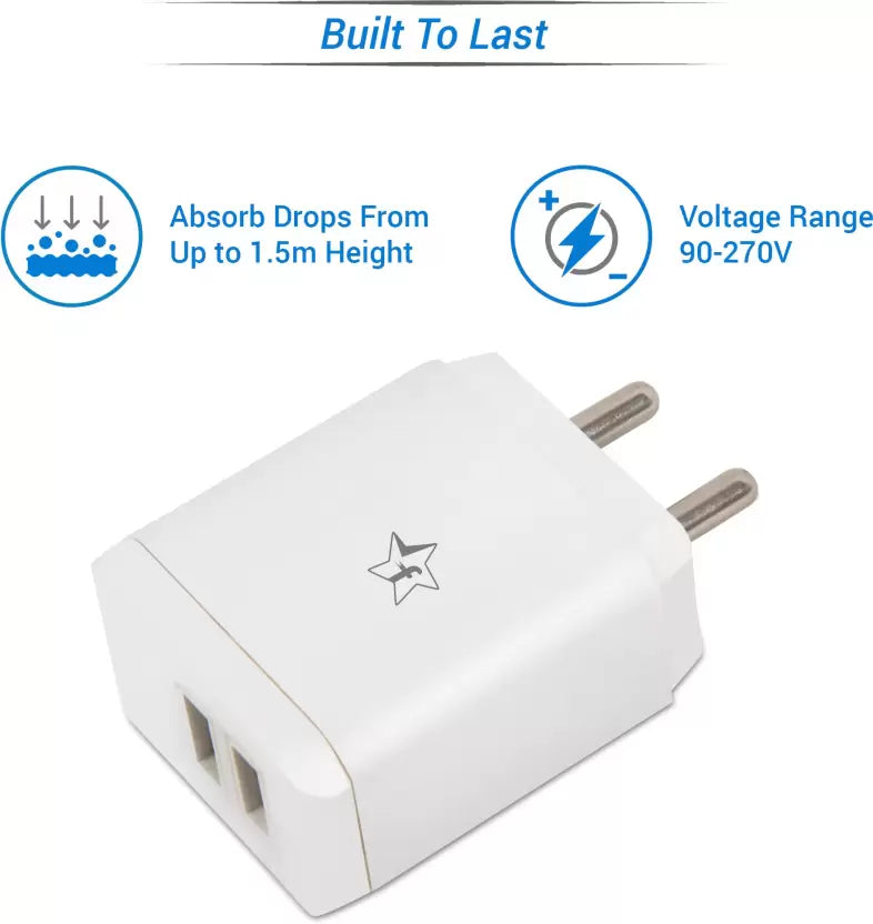 (Open Box) Flipkart SmartBuy Dual Port 3.1A Fast Charger with Charge & Sync USB Cable  (White, Cable Included)