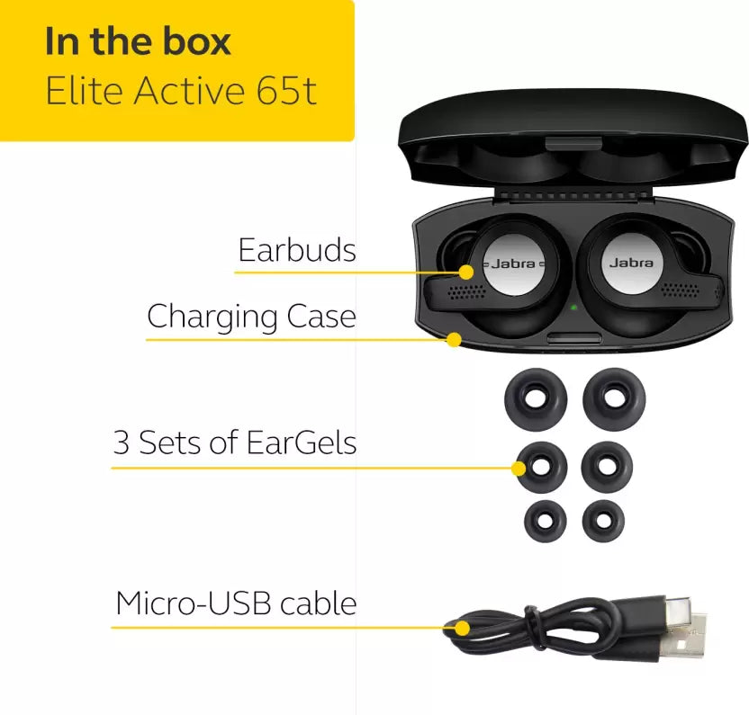 (Open Box) Jabra Elite Active 65t Bluetooth Headset, Titanium Black True Wireless