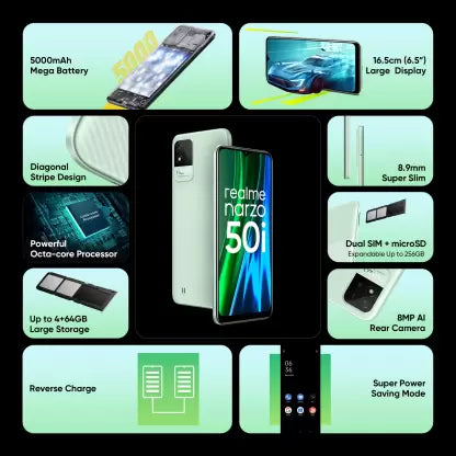(open box) Narzo 50i RMX3231 4GB/64GB, Mint Green