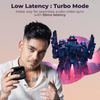 (Open Box)DEFY Gravity Zen with 4 Mics ENC, Low Latency and Brisk Charging Bluetooth Headset (Bold Black, In the Ear)