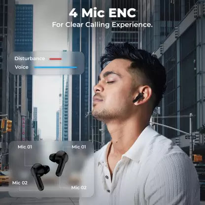 (Open Box)DEFY Gravity Zen with 4 Mics ENC, Low Latency and Brisk Charging Bluetooth Headset (Bold Black, In the Ear)
