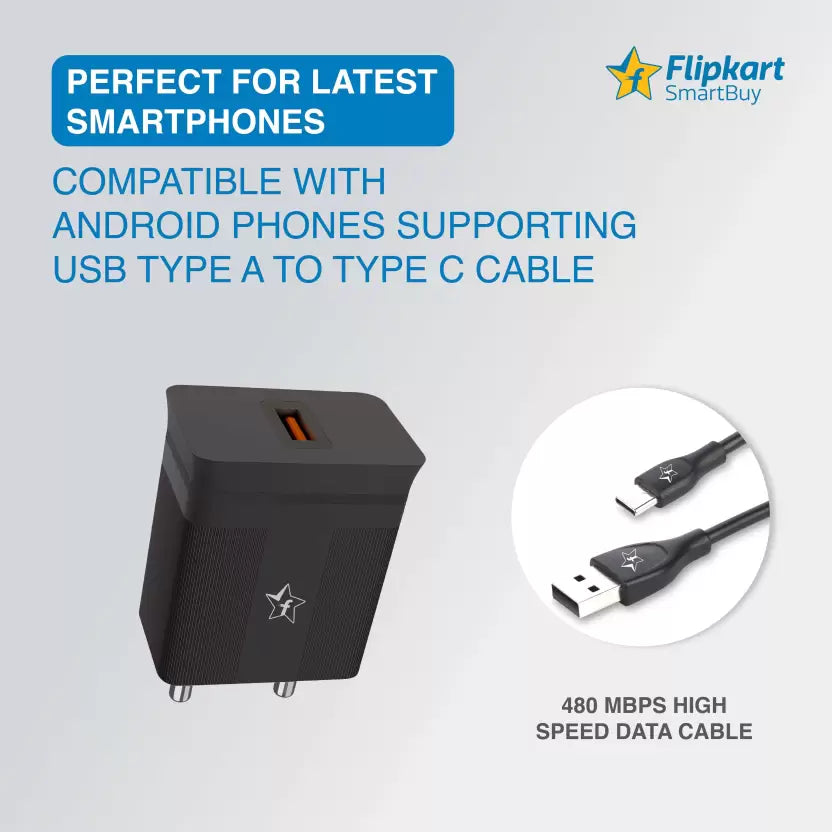 (Open Box) Flipkart SmartBuy FC20S01 20 W 3 A Mobile Charger with Detachable Cable  (Black)